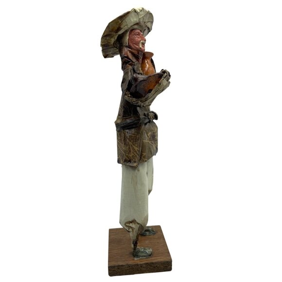 Vintage Mexican Paper Mache Folk Art Figure Of Man With Pottery On Wooden Base - Picture 3 of 16